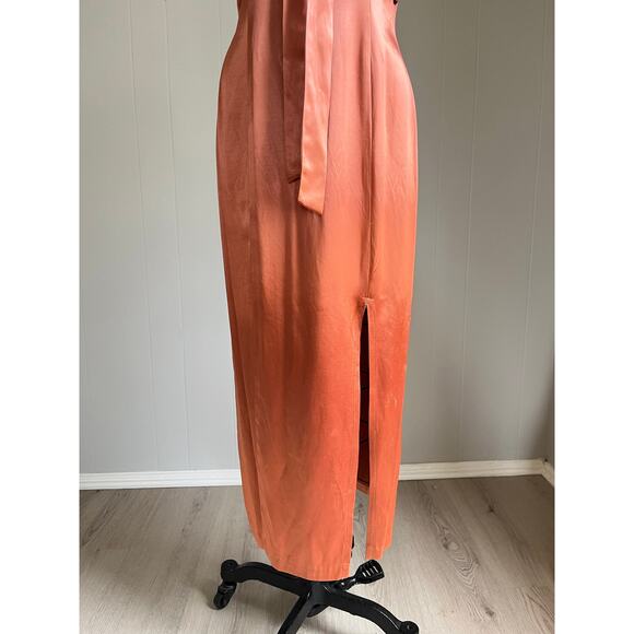 Vintage 90s Y2K Just Choon Peach Copper Satin Dress 7 Maxi Midi Vamp Vixen Shiny - Picture 5 of 16